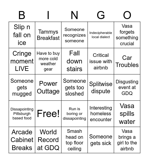 Pitts Trip Bingo Card