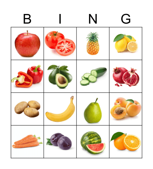 Fruits/vegetables Bingo Card