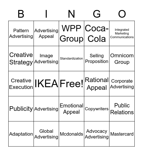 Advertising Bingo Card