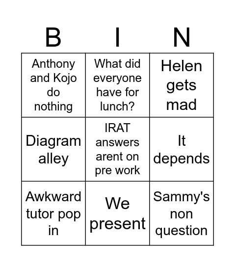 Untitled Bingo Card