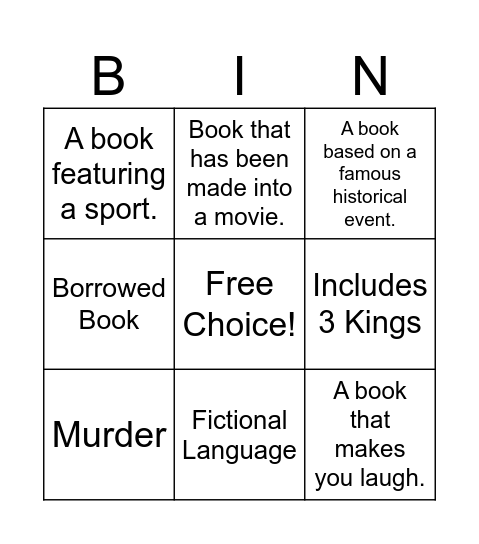 Reading Challenge Bingo Card