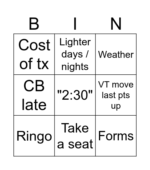 Untitled Bingo Card