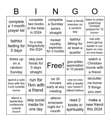 Personal Growth 2024 Bingo Card