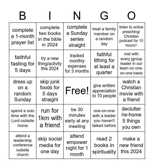 Personal Growth 2024 Bingo Card