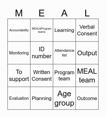 M&E Bingo Game Bingo Card