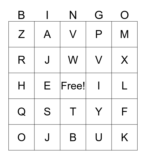 ALPHABET  BINGO Card