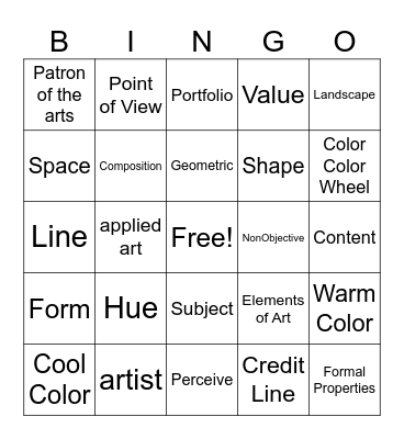 Unit 1-2 Bingo Card