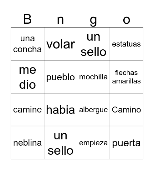 Camino de Santiago Bingo Card