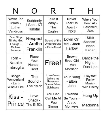 NVG MUSIC BINGO Card