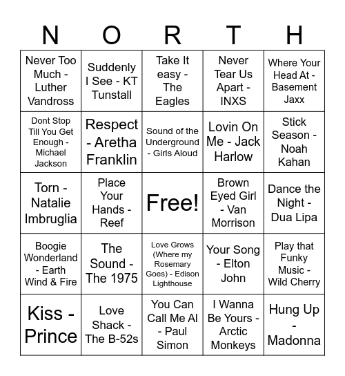 NVG MUSIC BINGO Card