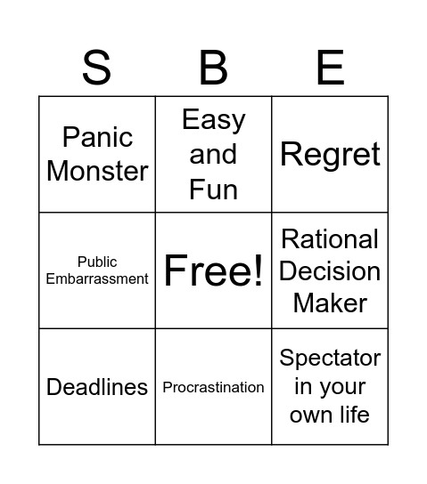 Master Procrastinator Bingo Card