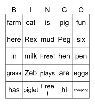 On the Farm Bingo Card