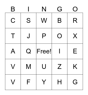 ALPHABET  BINGO Card