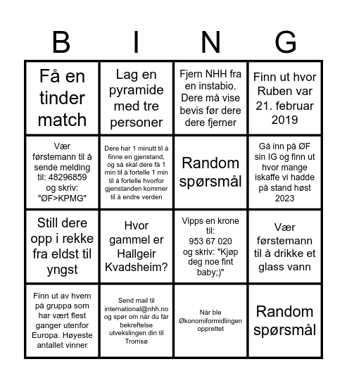 ØF Bingo Card