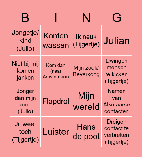 De grote Angelo bingo! Bingo Card