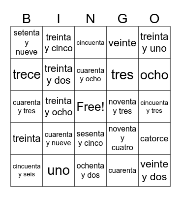 LOS NUMEROS Bingo Card