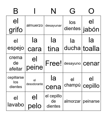 SP2 Bathroom Objects Bingo Card