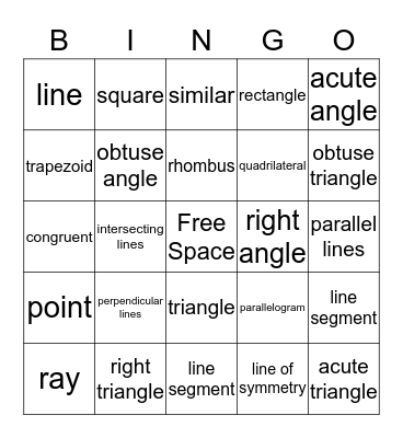 Geometry Bingo Card