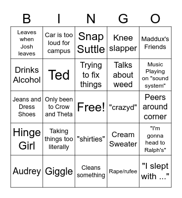 Foody Bingo Card