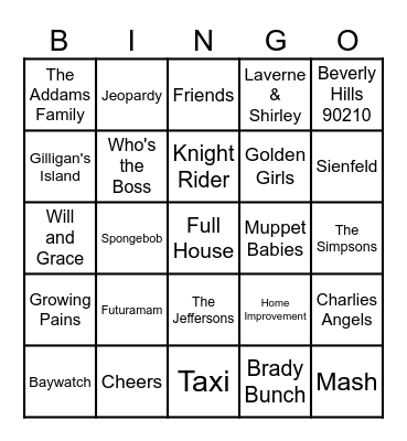 TV Theme Songs Bingo Card