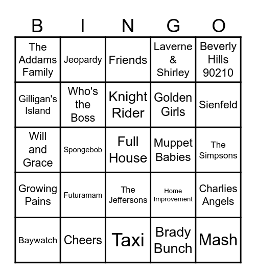 TV Theme Songs Bingo Card