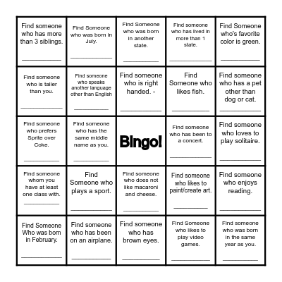 Find Someone Who... Bingo Card
