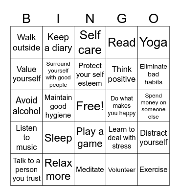 Emotional Wellness Bingo Card