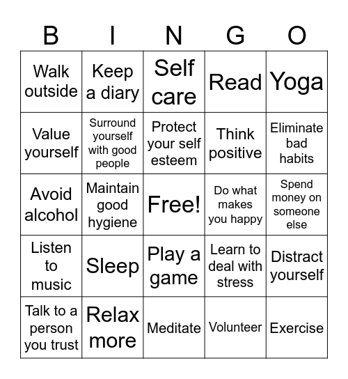 Emotional Wellness Bingo Card