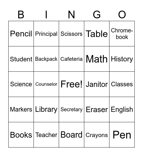 School Environment Bingo Card