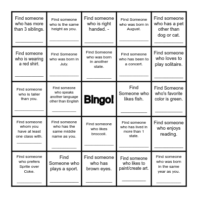 Find Someone Who... Bingo Card