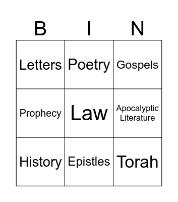 Bible Genre Bingo Card