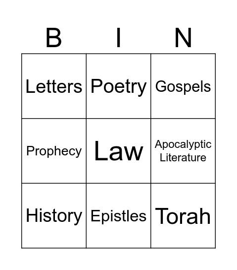 Bible Genre Bingo Card