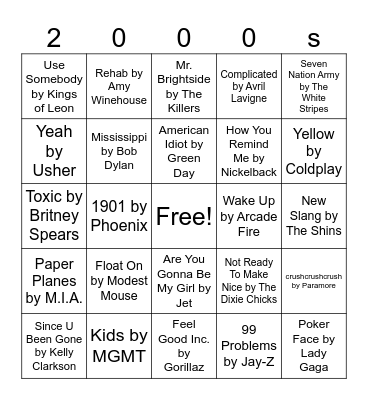 Songs of the... Bingo Card