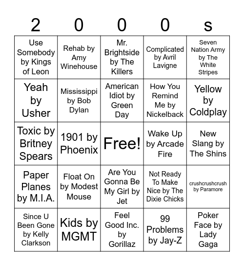 Songs of the... Bingo Card