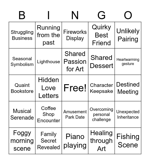 Nicholas Sparks Bingo Card
