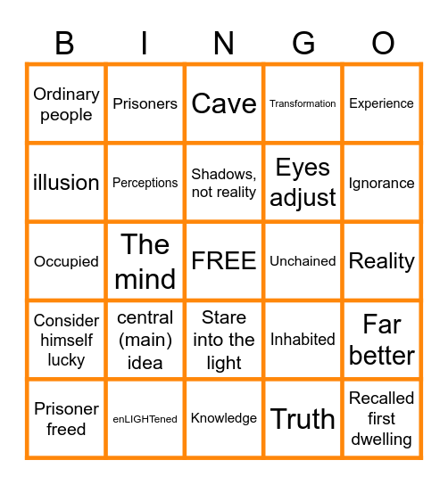 The Allegory of the Cave Bingo Card