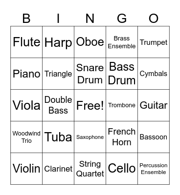 Instrument Families Bingo Card
