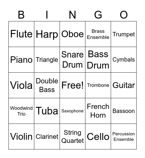 Instrument Families Bingo Card