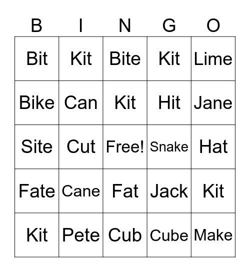 Magic E Bingo Card