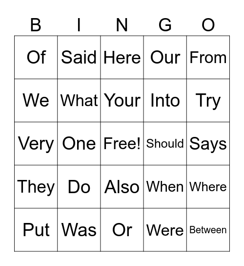 Trick Words Bingo Card