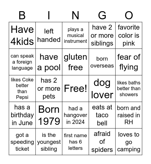 Find Someone Bingo Card