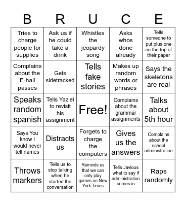 Bruce Bingo Card