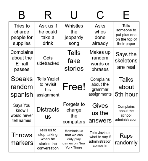 Bruce Bingo Card