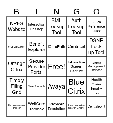 Untitled Bingo Card