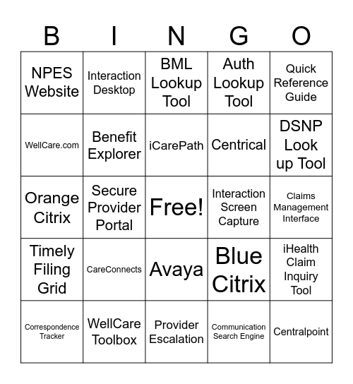 Untitled Bingo Card