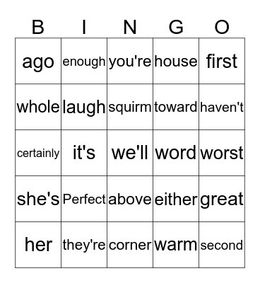 Grade 2 Bingo Vocab 3 Bingo Card