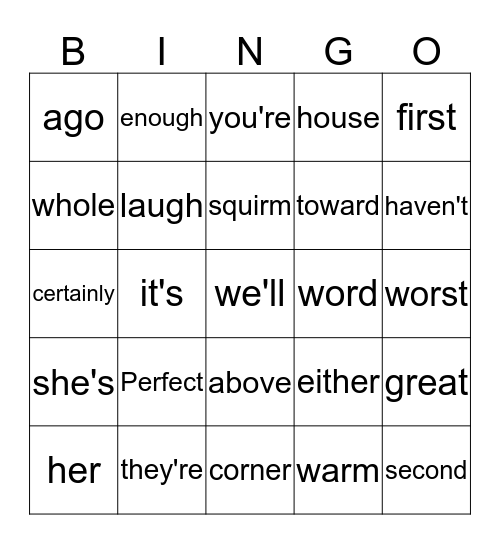 Grade 2 Bingo Vocab 3 Bingo Card