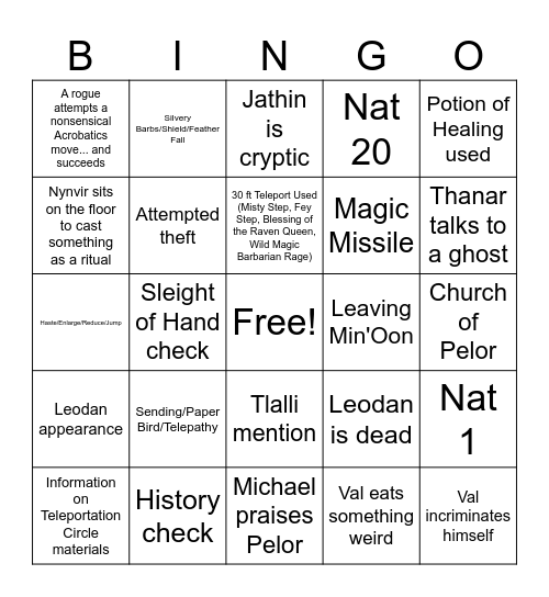 A Sliver of Infinity Bingo Card