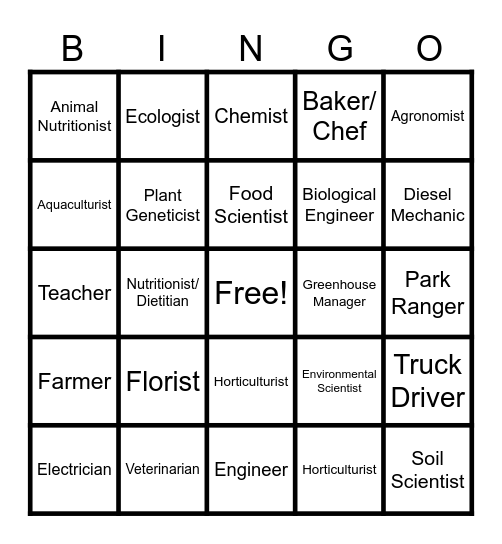 Agriculture Bingo Card