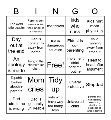 Supernanny Bingo Card